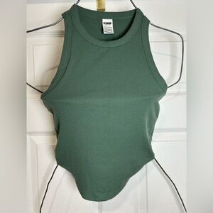PINK Victoria's Secret Green Ribbed Racerback Tank Top